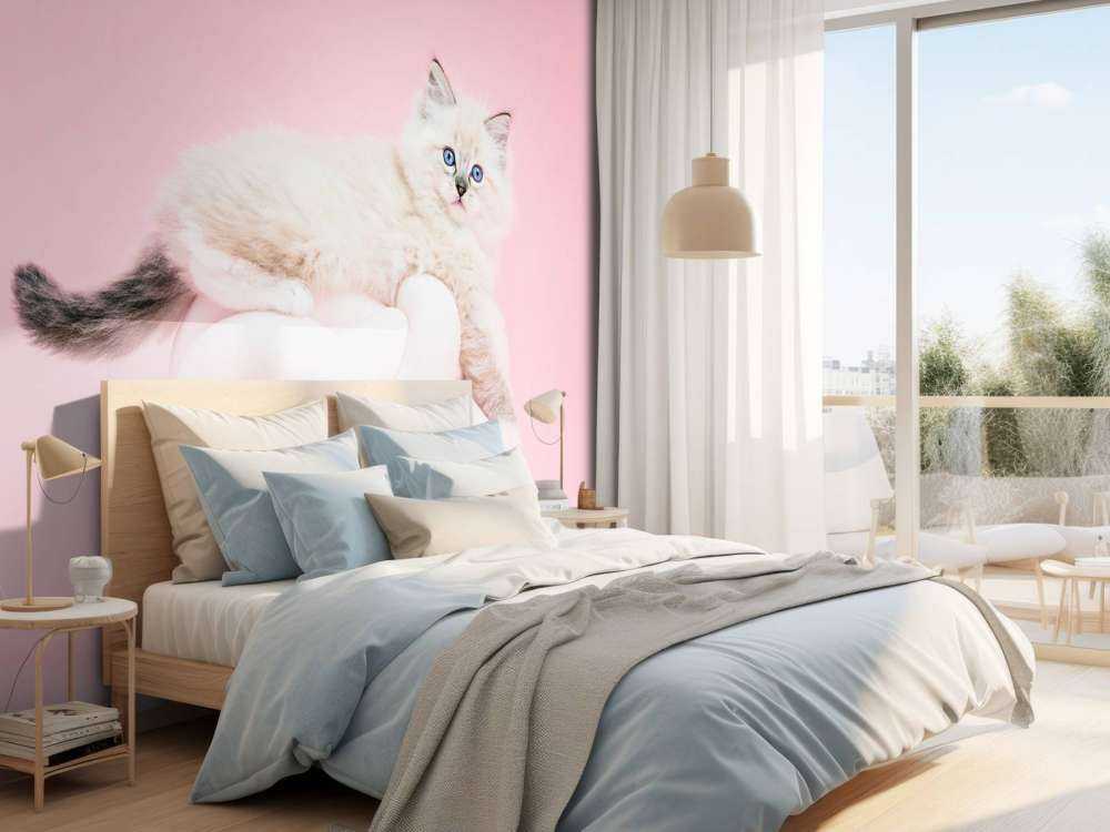 Weiße Katze auf rosa Hintergrund