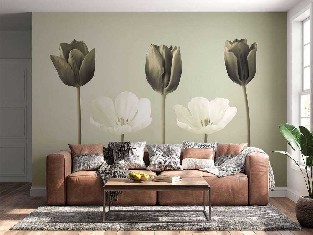Tulpen in einer Reihe