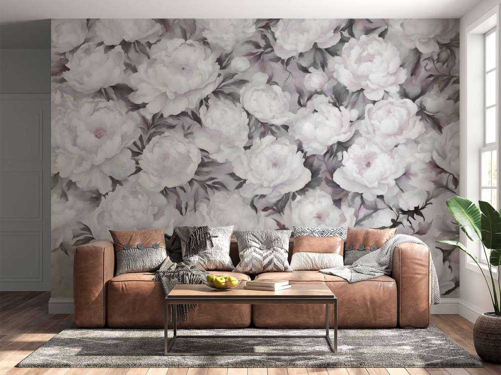 Peonies Wand Schwarz