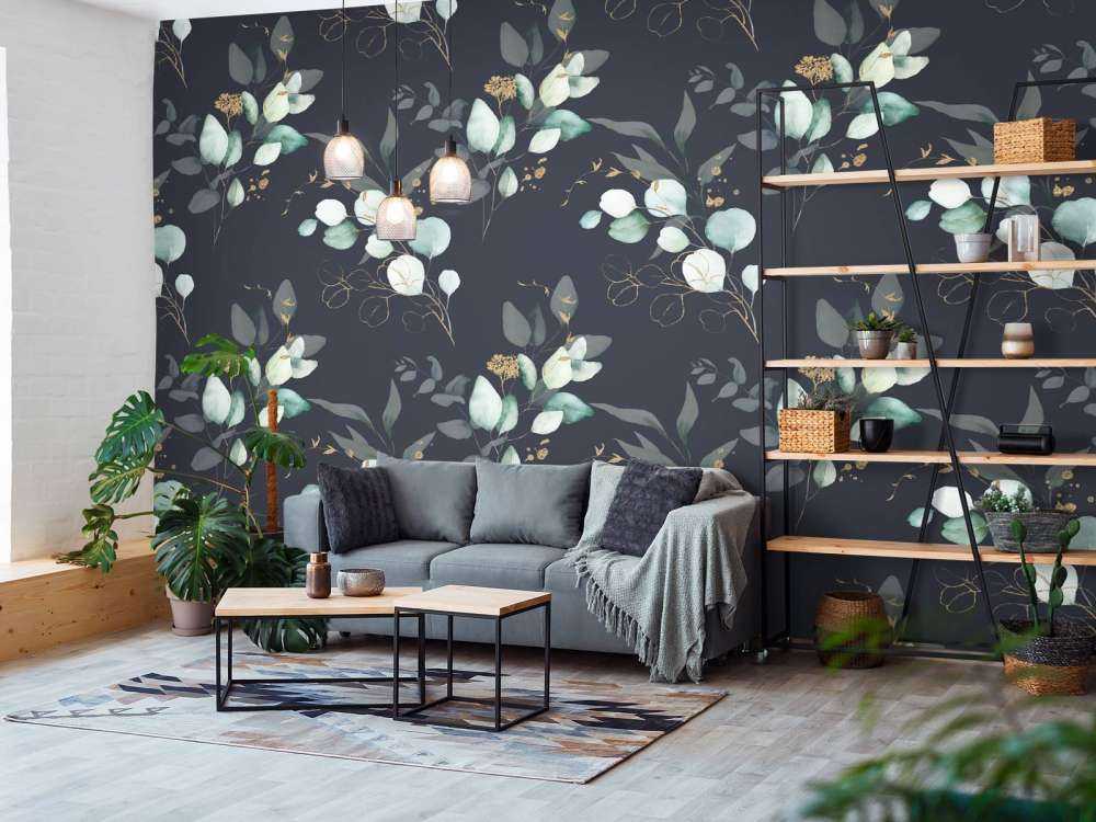 Dunkelblaue Blätter mit Gold