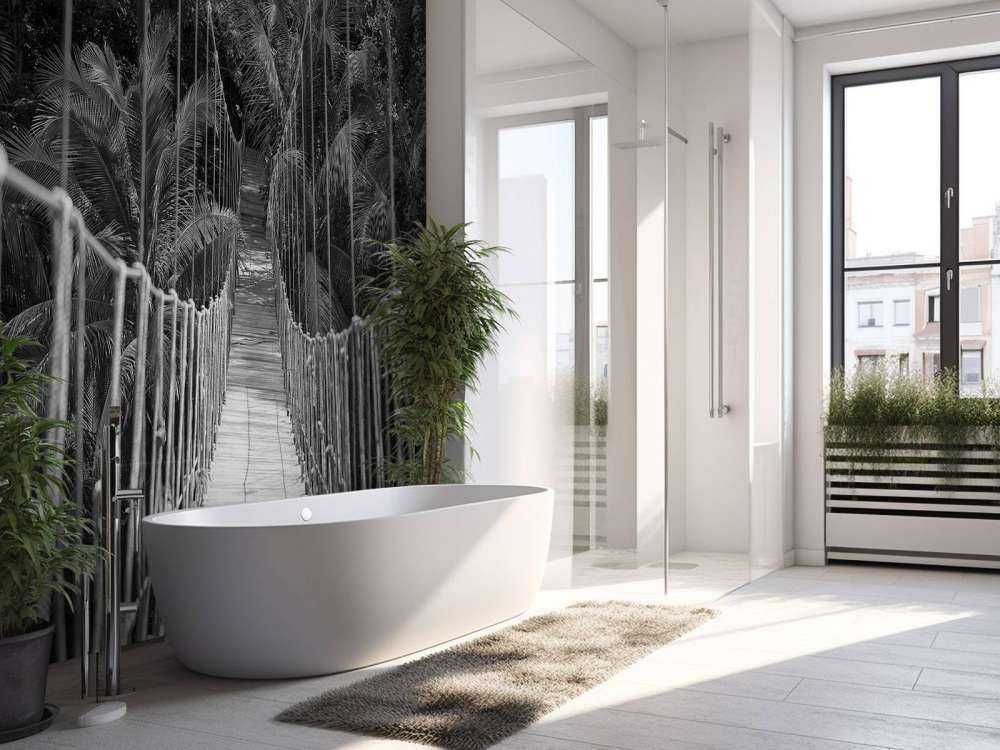 Hölzerne Brücke zwischen Palmen