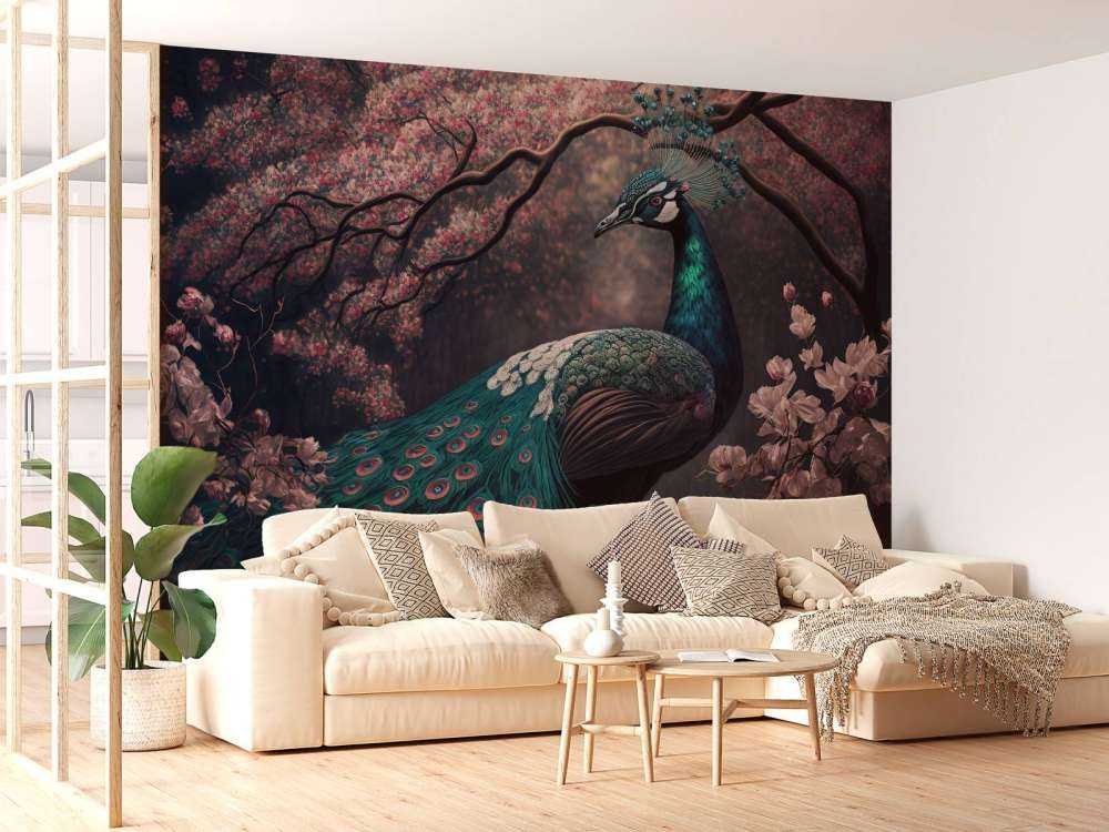 Pfau in Blütenpracht
