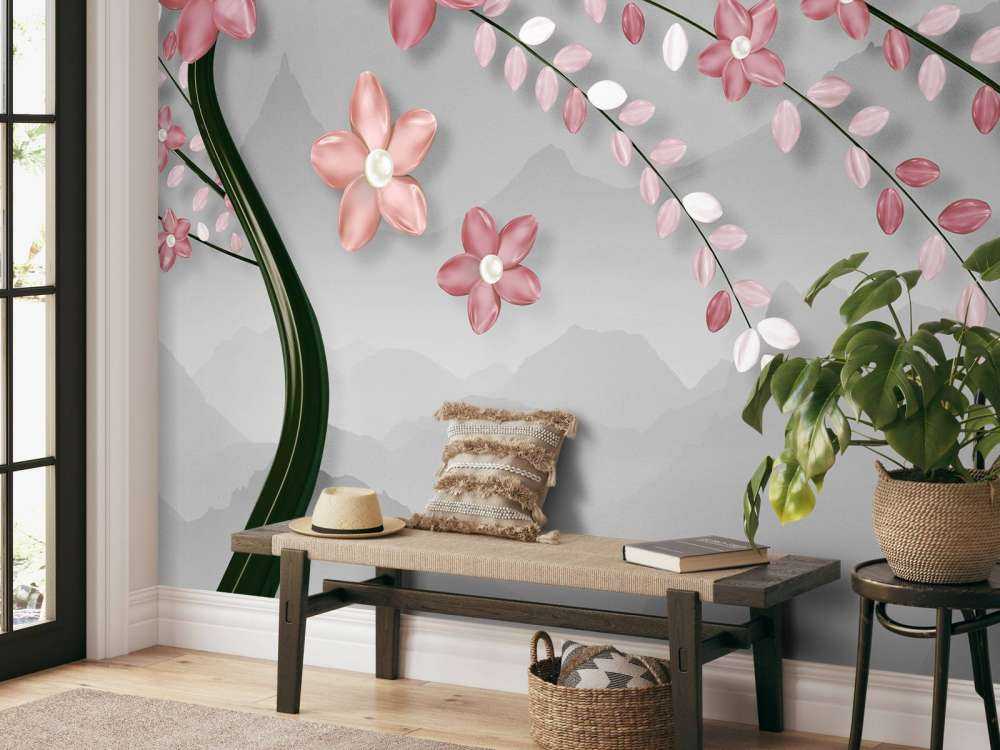 3D-Baum mit rosa Blumen
