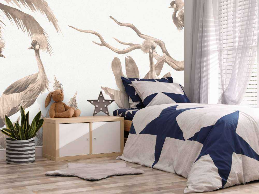 Dschungel mit Kranichen in Taupe