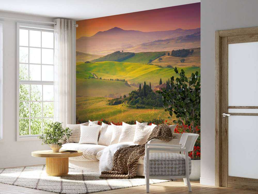 Roter Mohn mit italienischer Landschaft