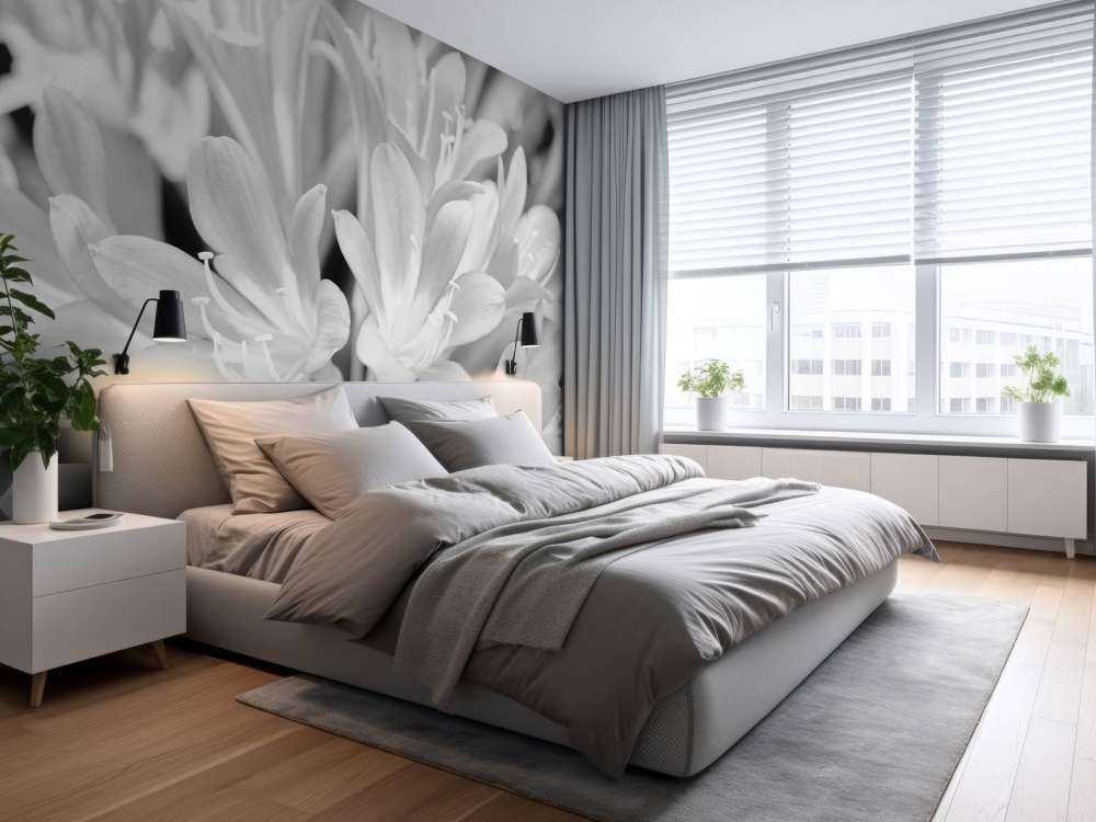 Blühende Blumen, schwarz und weiß