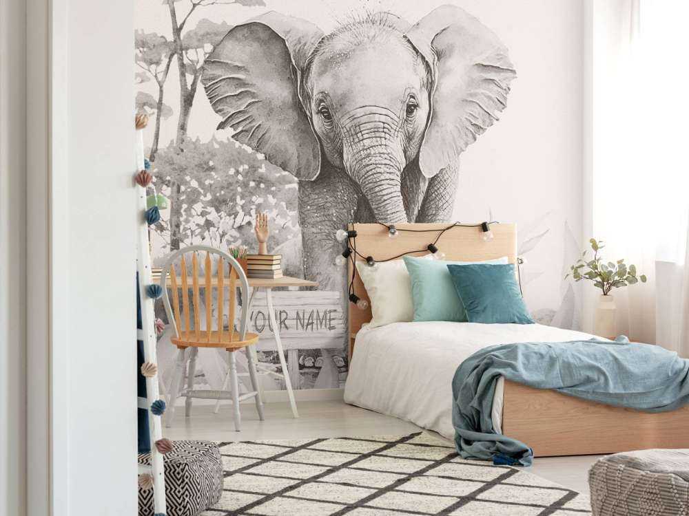 Elefantenbaby im Dschungel beige