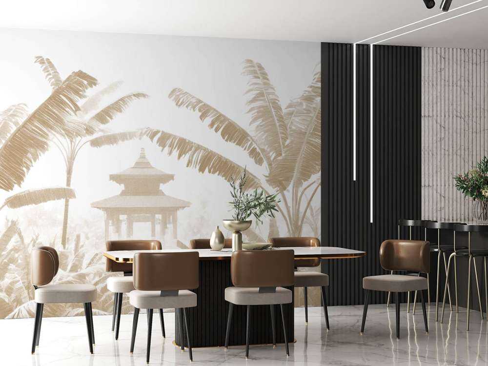 Nebeliger Tempelgarten, taupe