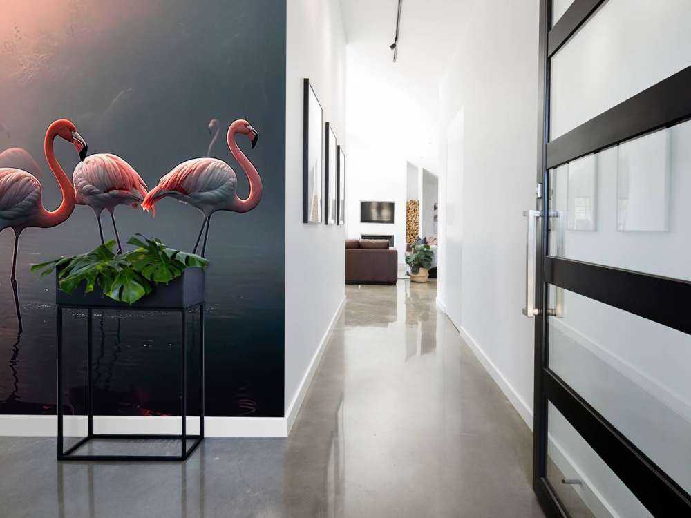 Nebeliger Flamingo Morgendämmerung