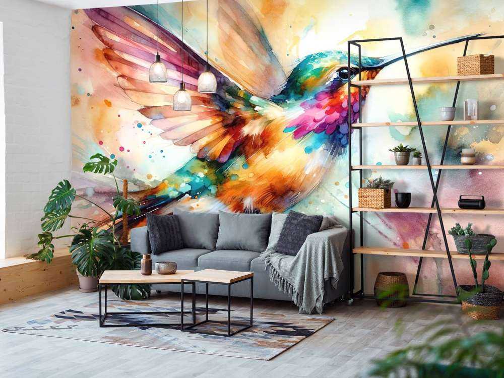 Schillernder Kolibri im Flug