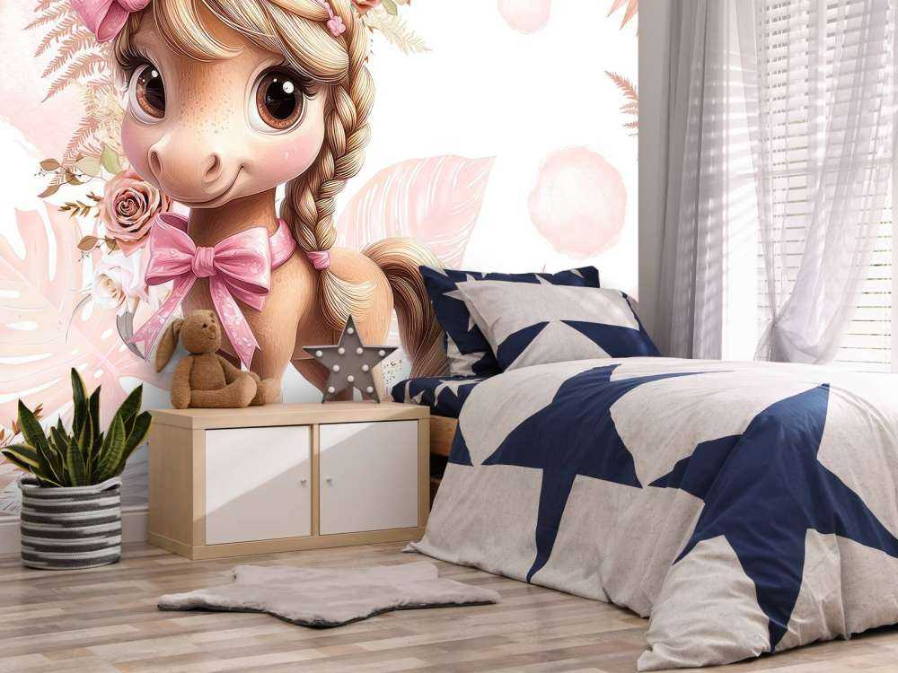 Elegantes Pony mit rosa Schleife