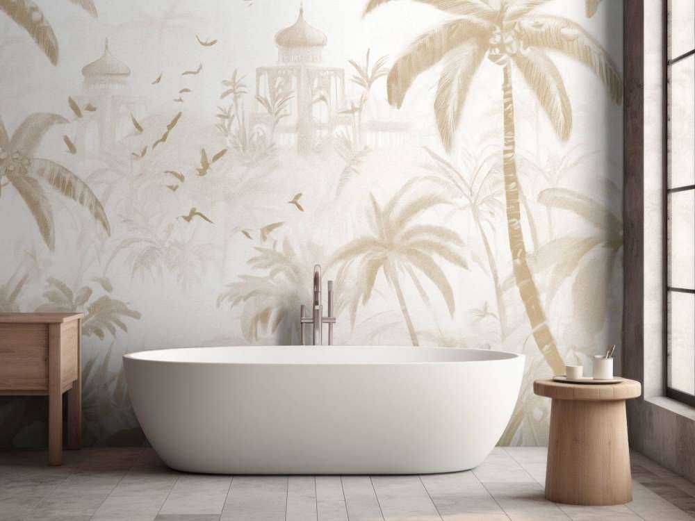 Orientalischer Garten bei Tagesanbruch, taupe