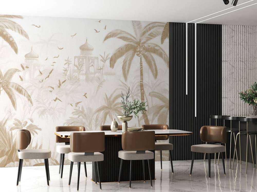 Orientalischer Garten bei Tagesanbruch, taupe