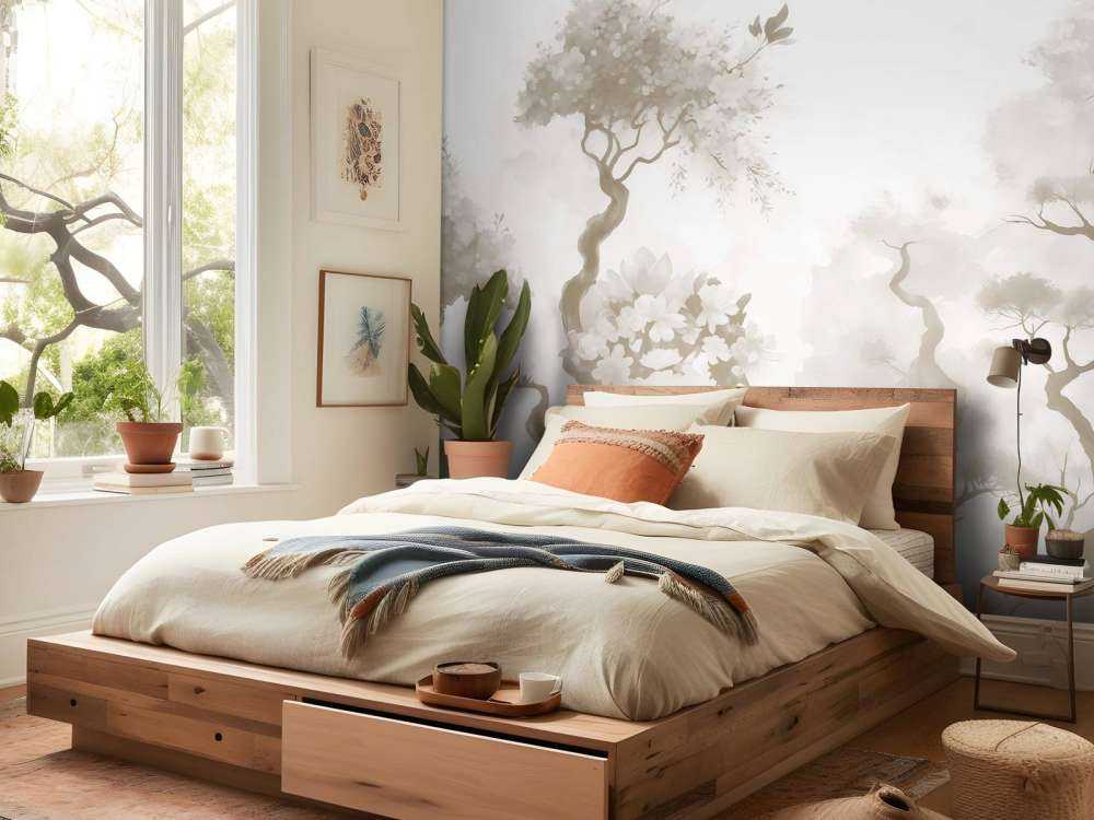 Blühende Bäume Grau