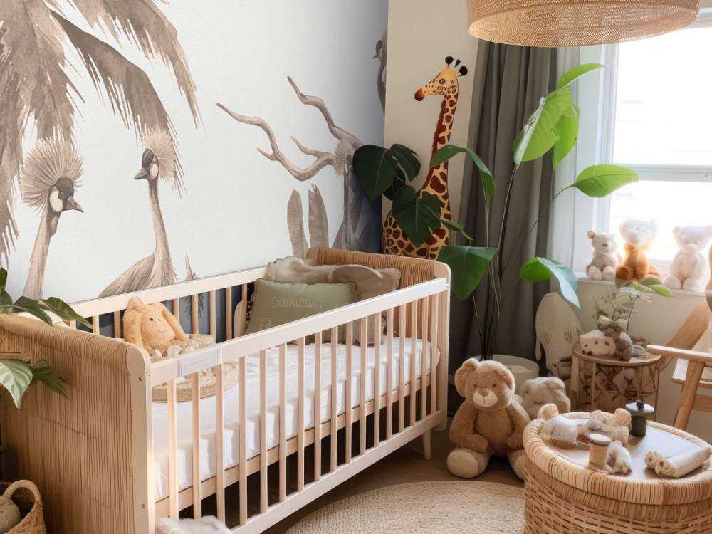 Dschungel mit Kranichen in Taupe