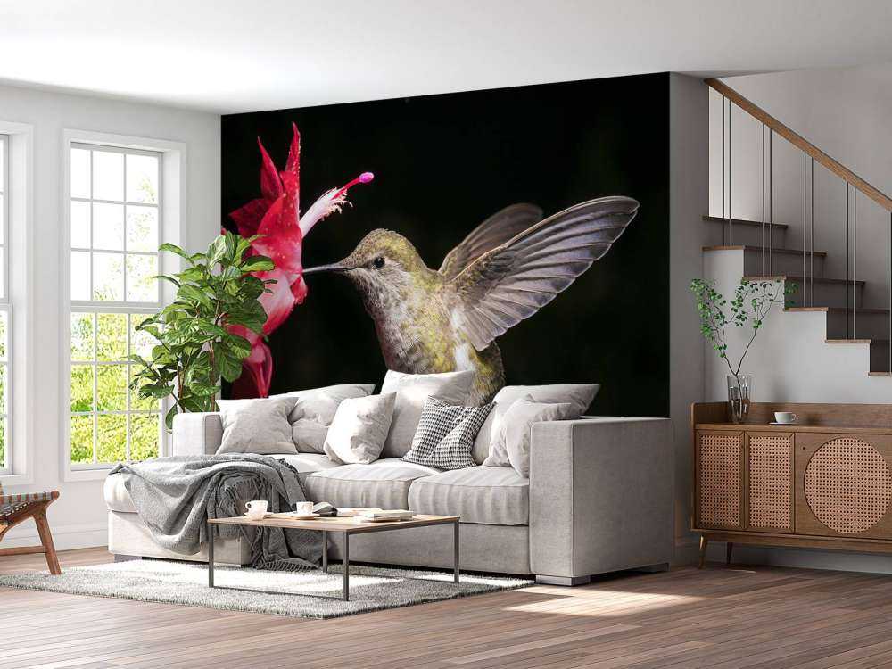 Kolibri mit roter Blume