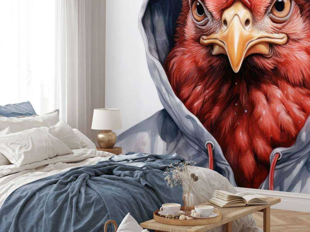 Aquarell-Cartoon-Huhn in einem Kapuzenpullover