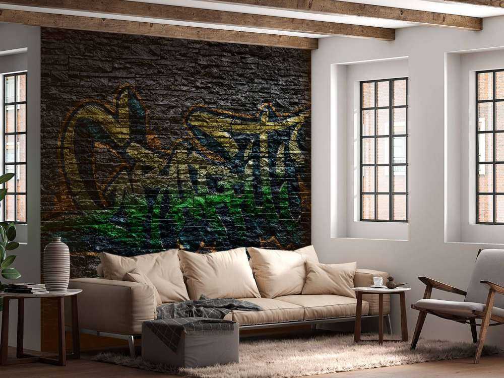 Graffiti auf schwarzen Steinen