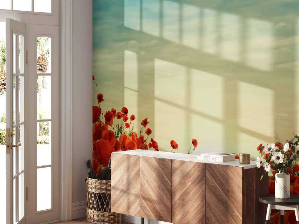 Mohnblumen mit Sonnenuntergang