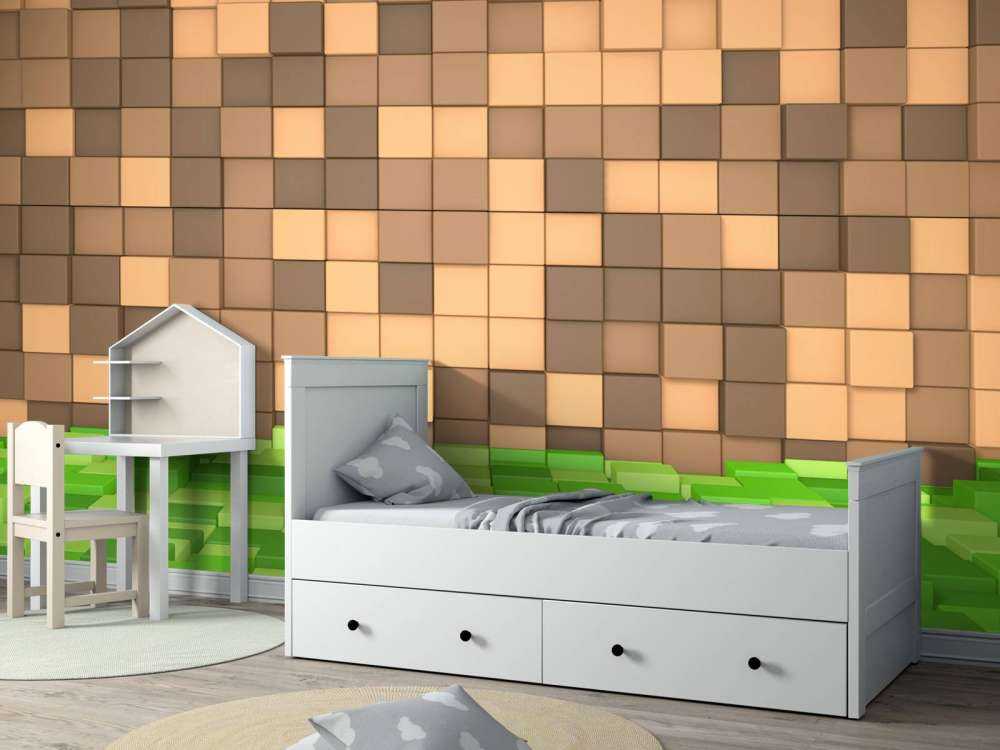 3D Minecraft Landschaft mit braunen Blöcken