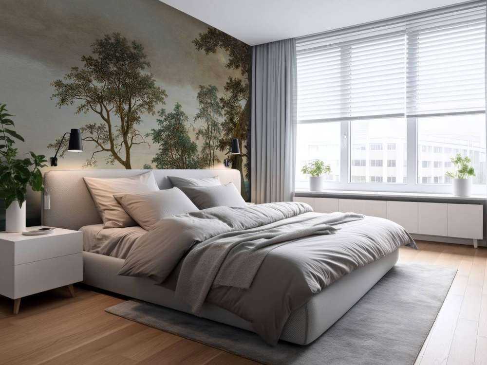 Flusslandschaft durch Bäume gesehen