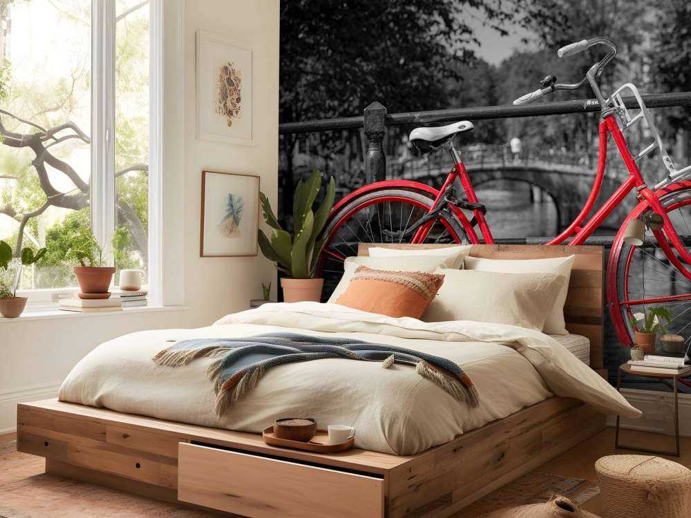 Rotes Fahrrad auf der Brücke