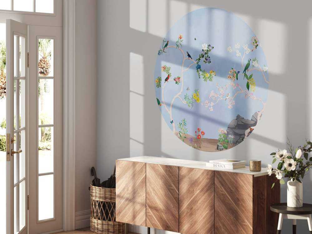 Vögel im Garten Blau Panorama