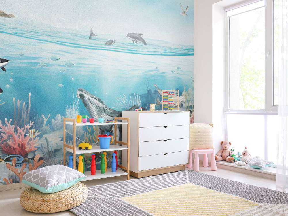 Ozeanlandschaft mit Tieren in Farbe