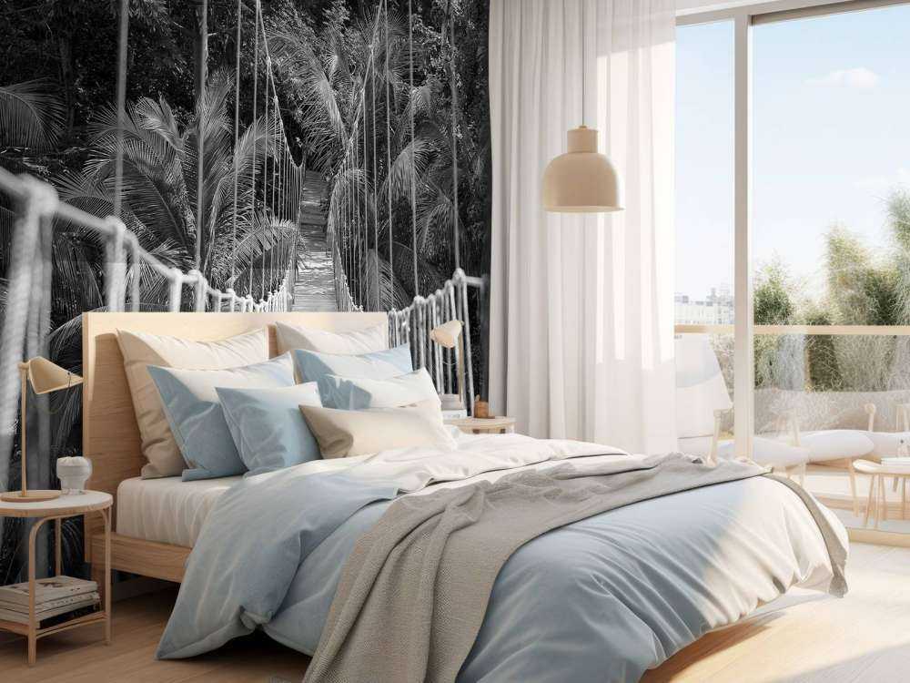 Hölzerne Brücke zwischen Palmen