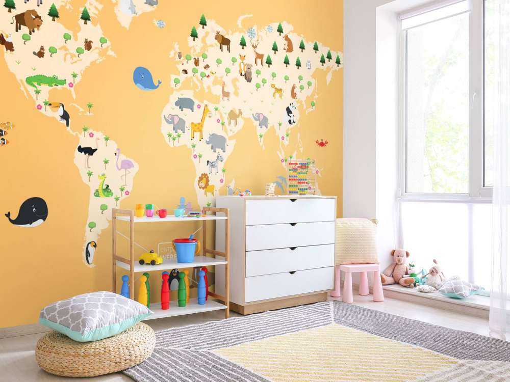 Kinder Weltkarte gelb
