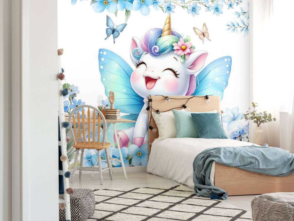 Fröhliche Feen Einhorn und Blumen