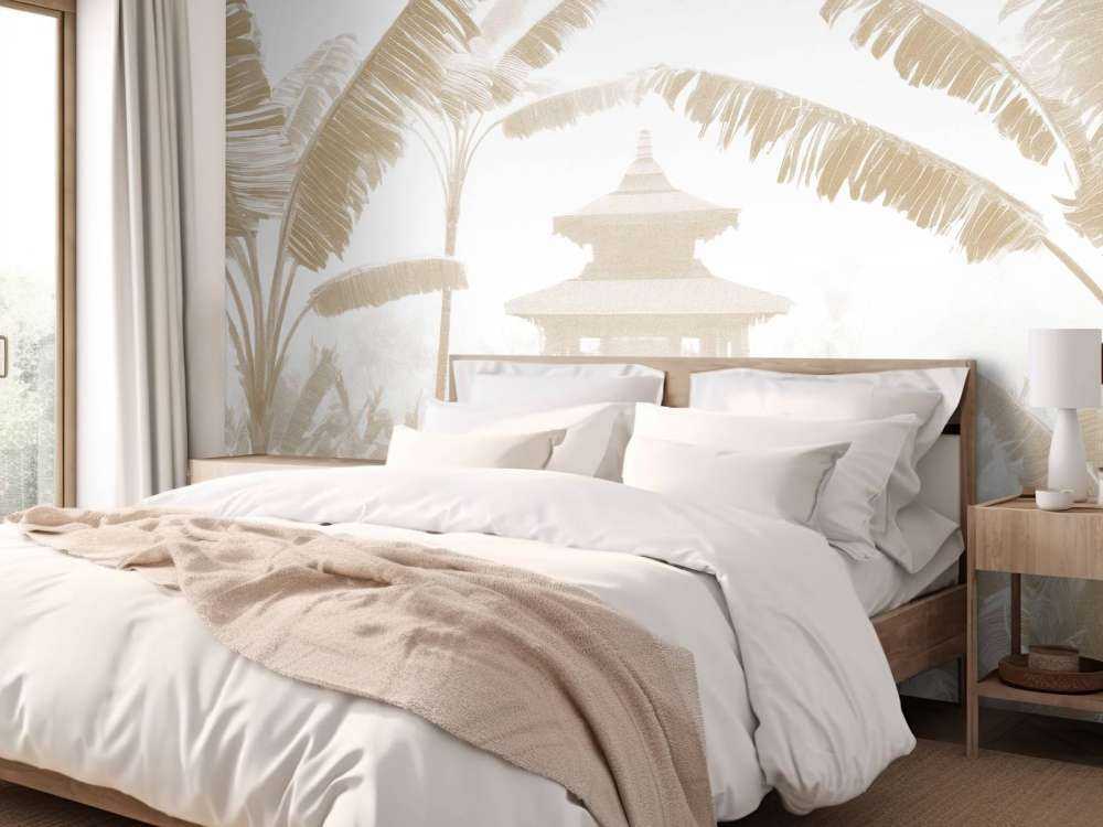 Nebeliger Tempelgarten, taupe