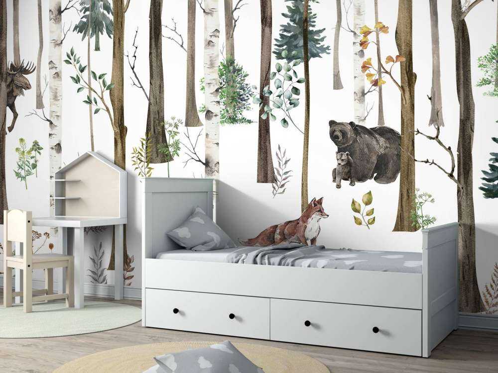 Gezeichneter Wald mit Herbsttieren