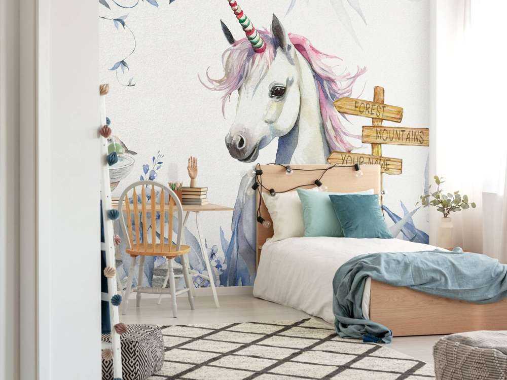Baby Einhorn mit Pflanzen blau