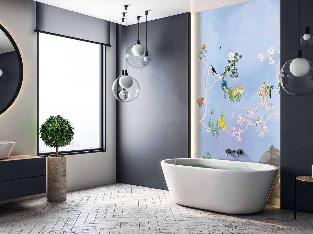 Vögel im Garten Blau Panorama