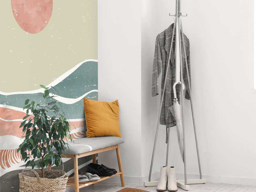 Bunte Meereswellen mit rotem Mond