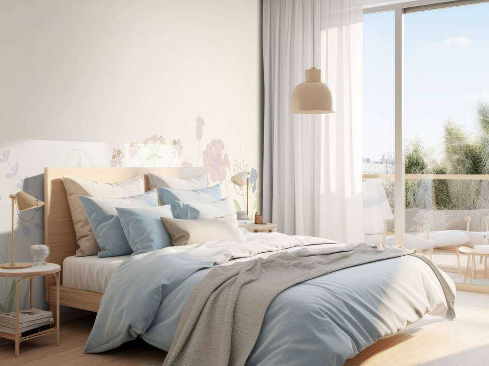 Blumenfeld beige, altrosa, grün und flieder