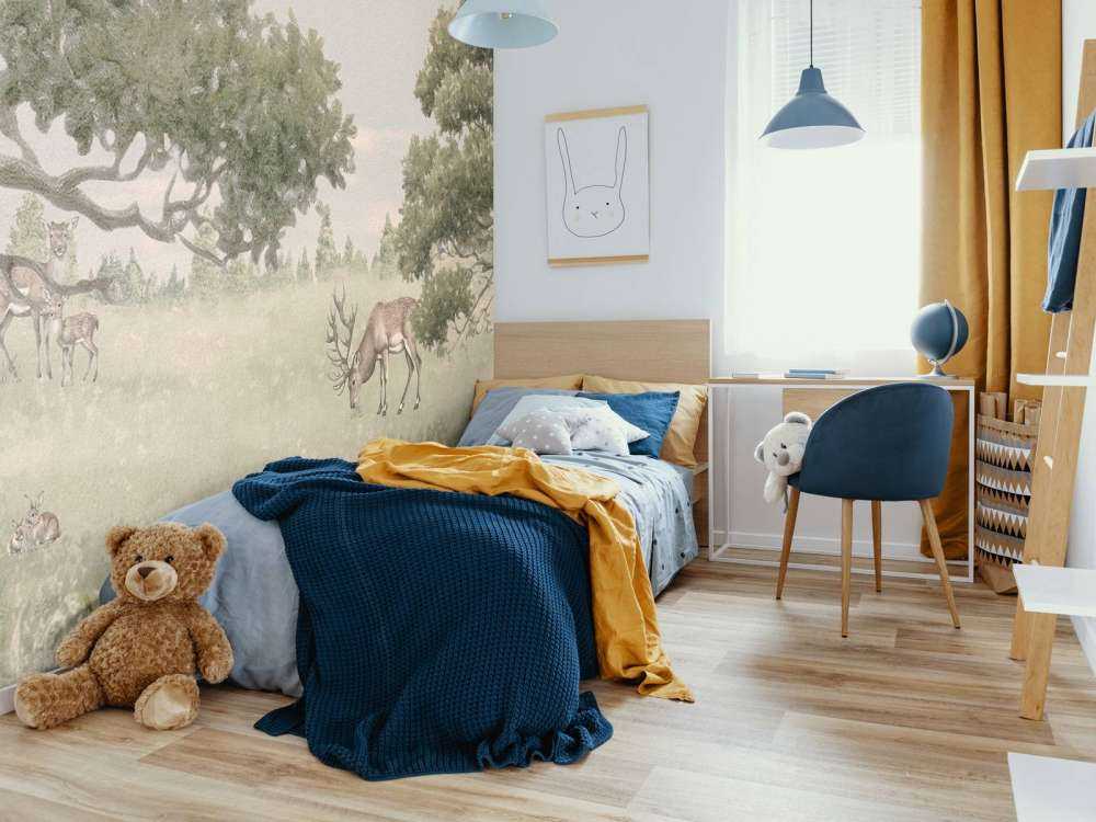 Landschaft mit Tieren in Beige