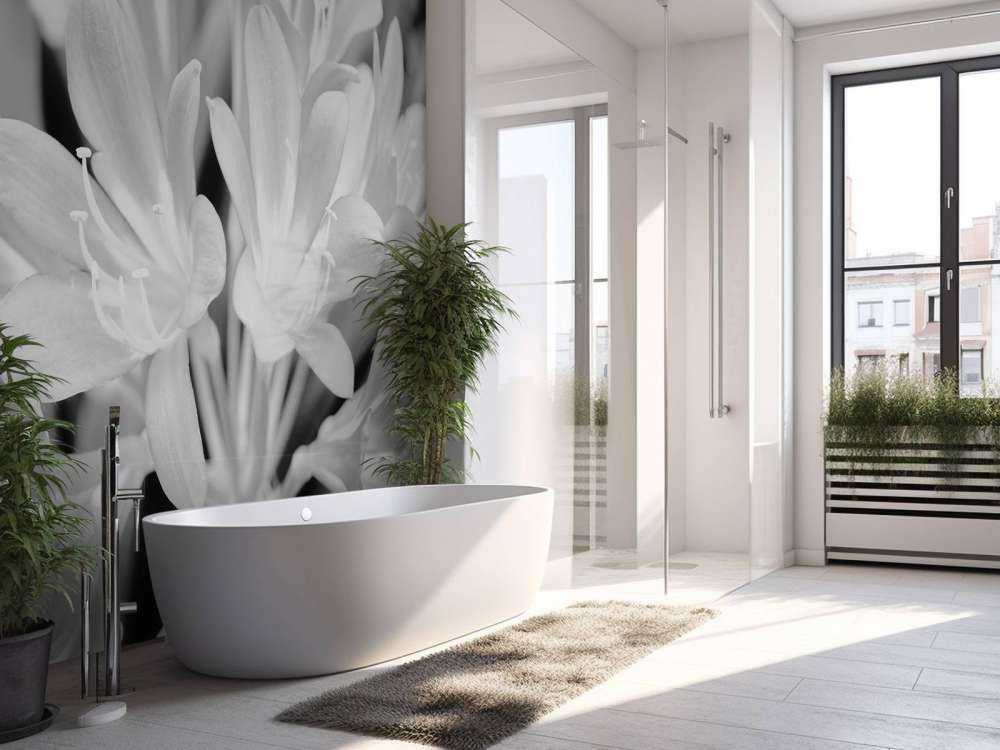 Blühende Blumen, schwarz und weiß