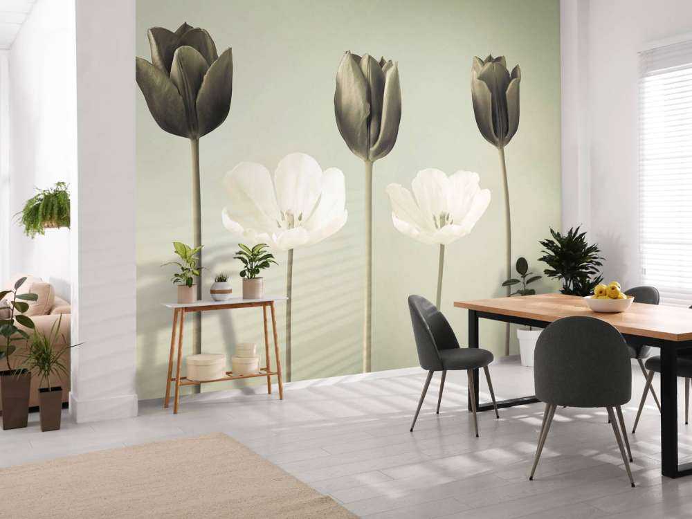 Tulpen in einer Reihe