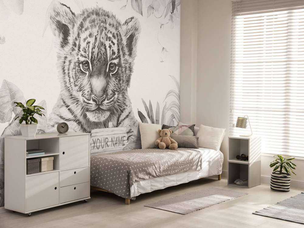 Niedlicher Tiger mit Pflanzen beige