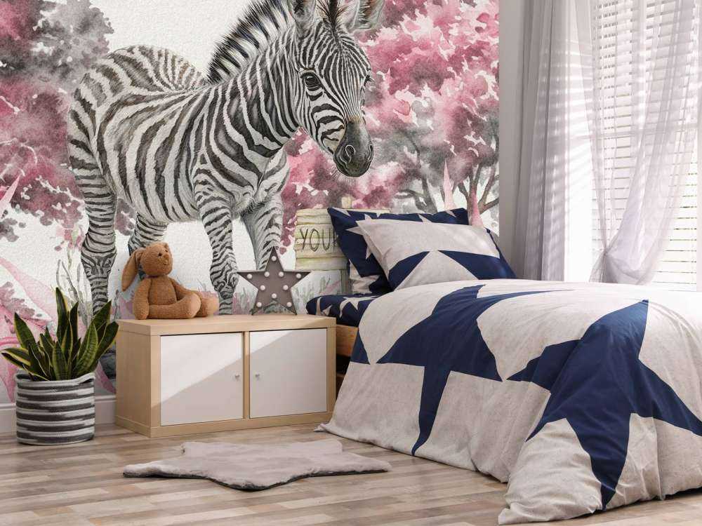Junges Zebra in der Wildnis rosa