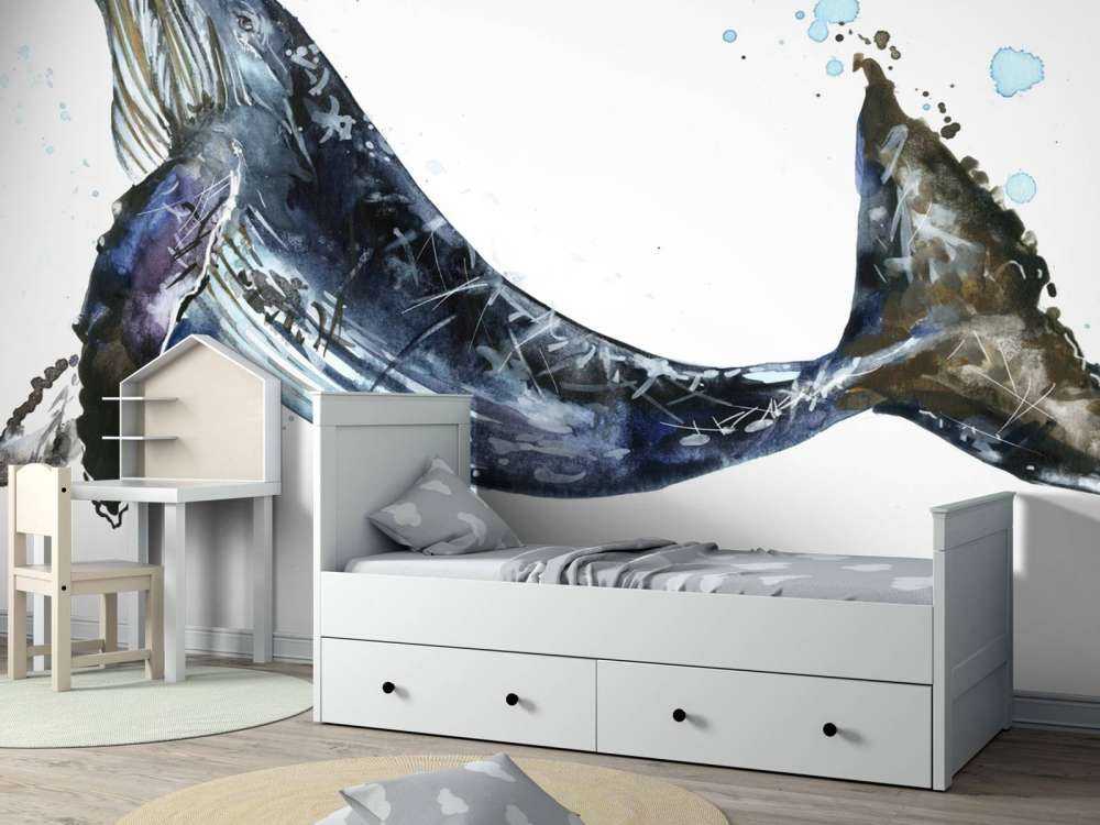 Schwimmender Buckelwal in Aquarellfarbe
