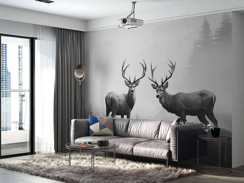 Nebliger Wald Hirsch Symmetrie