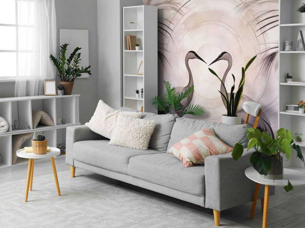 Kräne bei Sonnenuntergang Grau