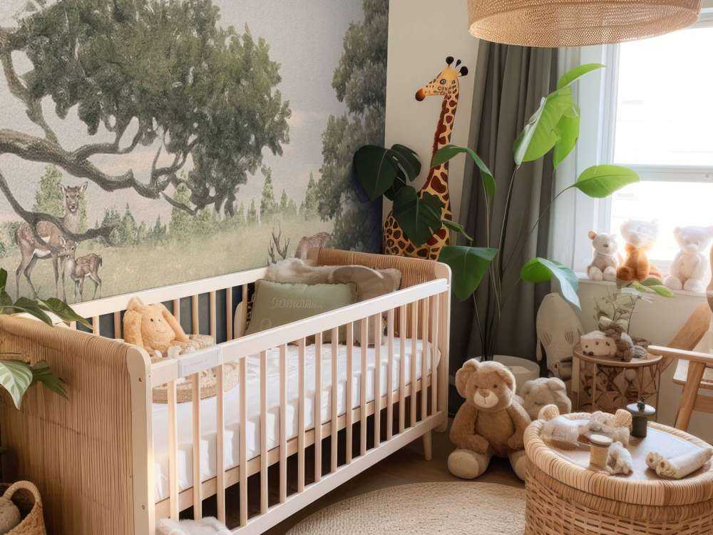 Landschaft mit Tieren in Beige