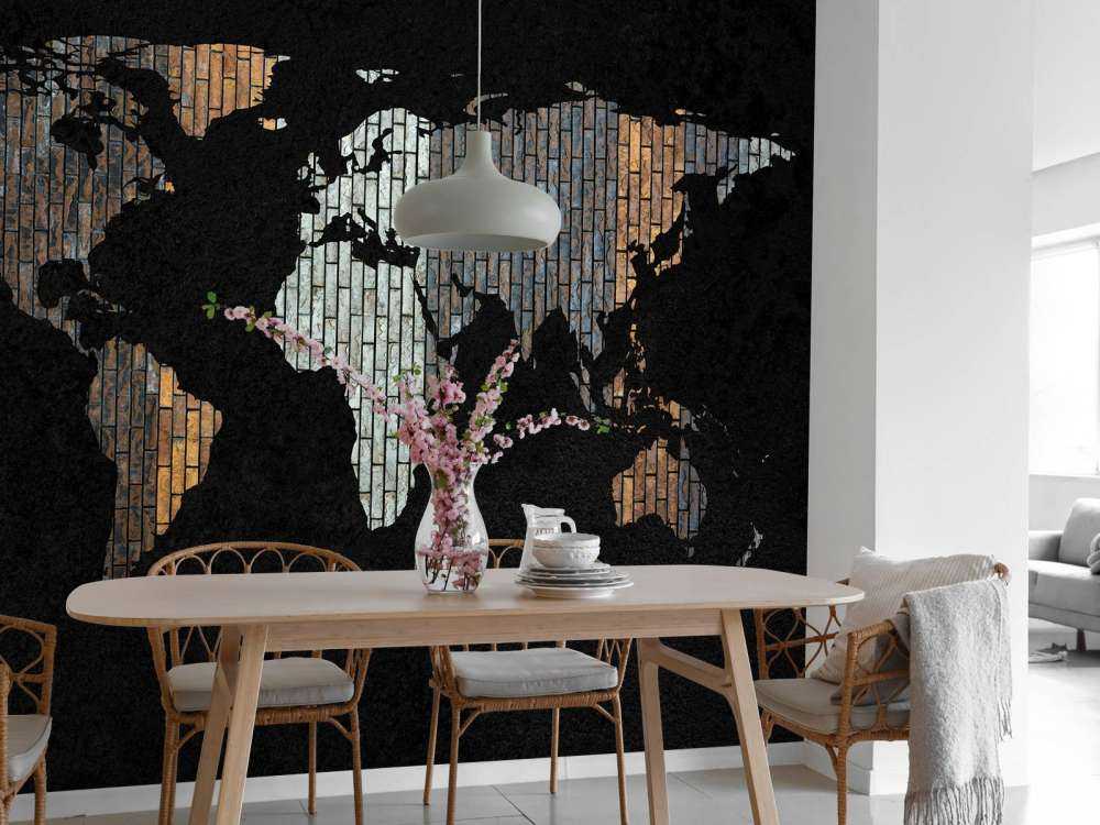 Weltkarte mit vertikalen Steinen