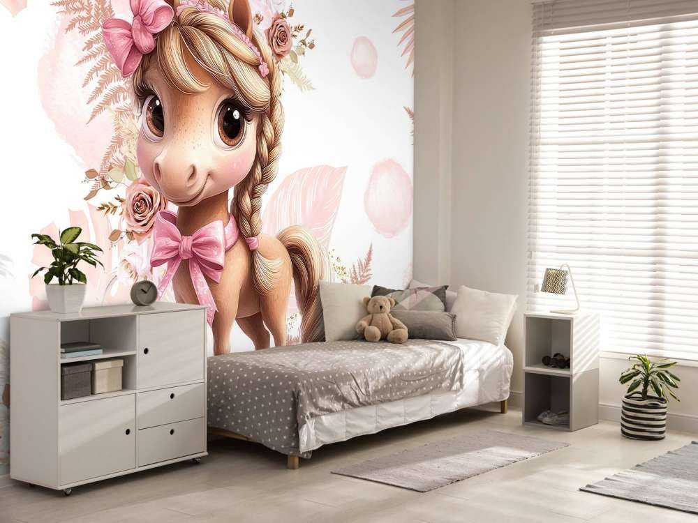 Elegantes Pony mit rosa Schleife