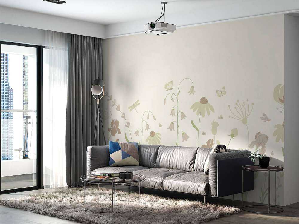 Blumenfeld hoch mit Schmetterlingen beige und altrosa