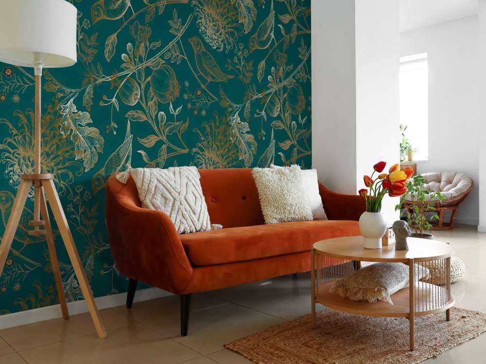 Chrysantheme und Vogelmuster